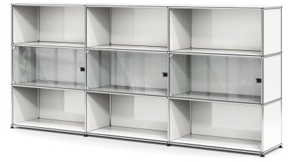 USM Haller Highboard XL with 3 Glass Doors, without lock, Pure white RAL 9010