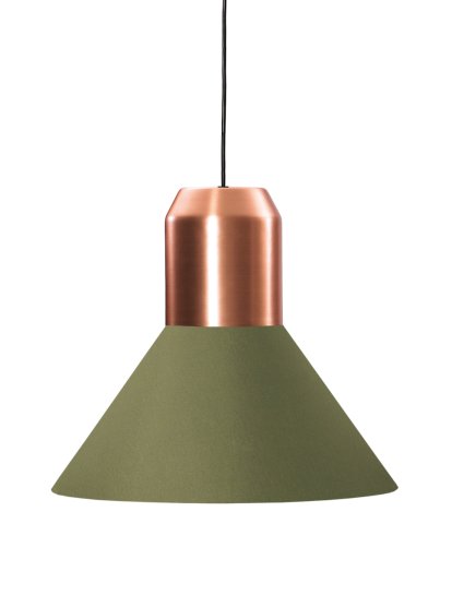 Bell Light Pendant Lamp, Copper, Green fabric, H 22 x ø 45 cm