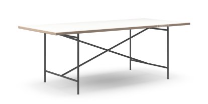 Eiermann 2 Dining Table, White melamine with oak edge, 200 x 90 cm, Black