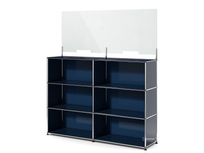 USM Haller Counter L with Security Screen, Steel blue RAL 5011