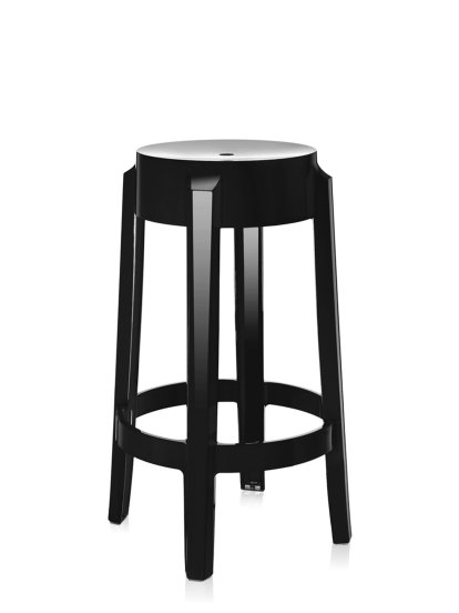 Charles Ghost Stool, Base 46 x Seat 29 x Height 65, Opaque, Polished black