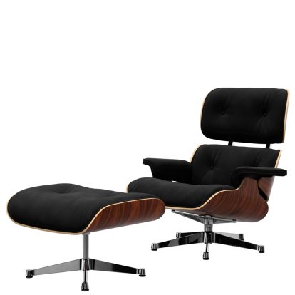 Eames Lounge Chair & Ottoman Calma, Santos Palisander, Calma, dark anthracite, 89 cm, Aluminium polished