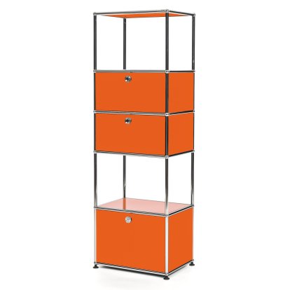 USM Haller living room shelf M type 2, Pure orange RAL 2004, With 2 drop-down doors and 1 ecxtension door (incl. metal box insert)