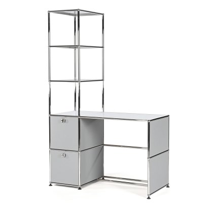 USM Haller Desk With Shelf Unit, USM matte silver