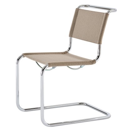 S 33 / S 34 V Fabric Cantilever Chair, Without armrests, Chrome-plated, Fabric Nobel 61297 - beige, Black plastic glides with felt