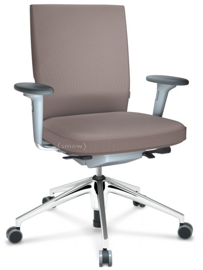 ID Soft, FlowMotion-without tilt mechanism, without seat depth adjustment, With 2D armrests, 5 star foot, polished aluminium, Soft grey, Silk mesh seat and back, Mauve grey, Soft castors for hard floor surfaces