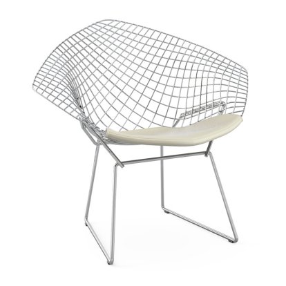 Diamond Chair, with cushion, Chrome-plated, Vinyl white