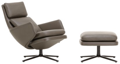 Grand Relax Lounge Chair, With Ottoman, Leather Premium F, umbra grey, Basic dark, 46,5 cm