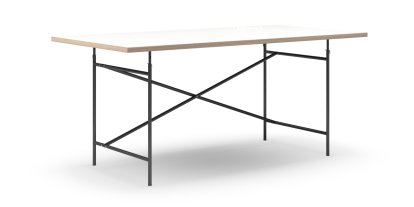 Eiermann Table, White melamine with oak edge, 180 x 90 cm, Black, Vertical,  offset (Eiermann 2), 135 x 66 cm