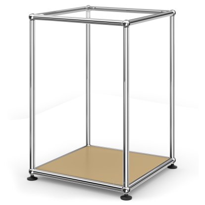 USM Haller Side Table 35 High, Upper panel glass, lower panel metal, USM beige