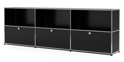 USM Haller Sideboard XL, Customisable, Graphite black RAL 9011, Open, With 3 drop-down doors