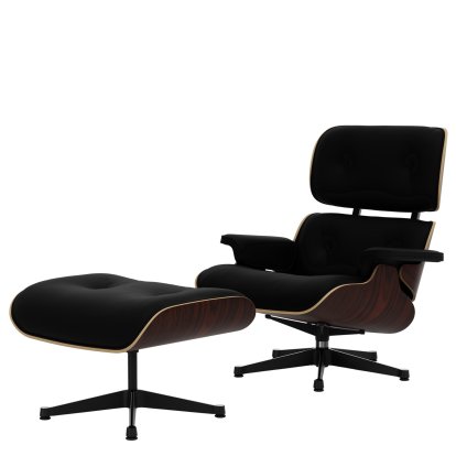 Eames Lounge Chair & Ottoman, Santos Palisander, Leather Premium F nero, 89 cm, Aluminium polished, sides black