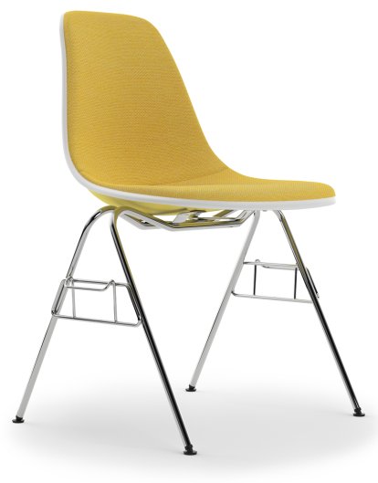 Eames Plastic Side Chair RE DSS / DSS-N, Citron, With full upholstery, Yellow / ivory, With linking element (DSS)