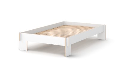 Siebenschläfer Bed, 120 x 200 cm, Without headboard, White, With rollable slatted base