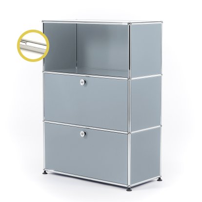 USM Haller E Highboard M with 2 Drop-down Doors and Compartment Lighting, USM matte silver, Cool white