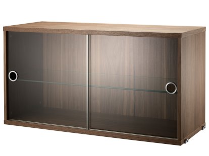 String System Display Cabinet With Sliding Glass Doors, Walnut veneer