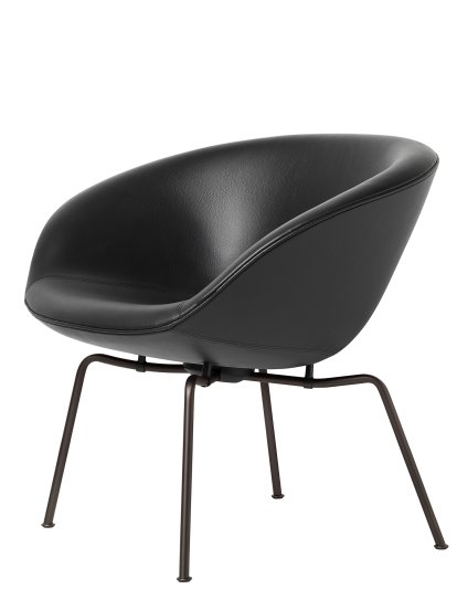 Pot Lounge Chair, Dark brown powdercoated, Leather Aura, Black