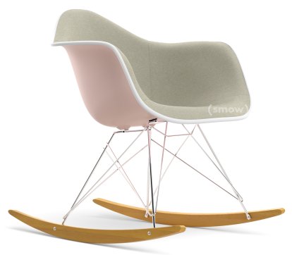 Eames Plastic Armchair RE RAR with Upholstery, Pale rose, With full upholstery, Warm grey / ivory, White, Chrome/yellowish maple
