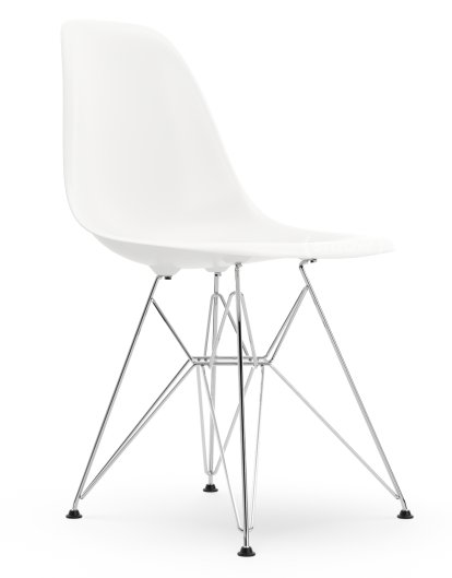 Eames Plastic Side Chair DSR, White RE, Without upholstery, Without upholstery, Standard version - 43 cm, Chrome-plated