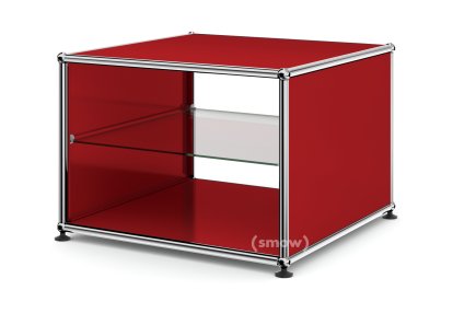 USM Haller Side Table with Side Panels, 50 cm, with interior glass panel, USM ruby red