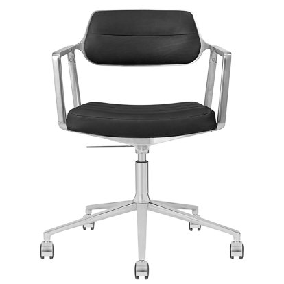 Swivel 453+ Chair, Polished, Wheeled based, Black leather