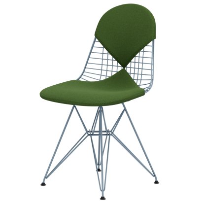 Wire Chair DKR , Powder-coated sky blue, Seat and backrest cushion (Bikini), Grass green / forest