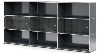 USM Haller Highboard XL with 3 Glass Doors, with lock handle, Anthracite RAL 7016