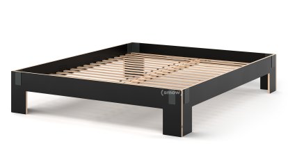 Tagedieb Bed, 180 x 220 cm, Without headboard, FU (plywood, birch) black, Anthracite, With rollable slatted base