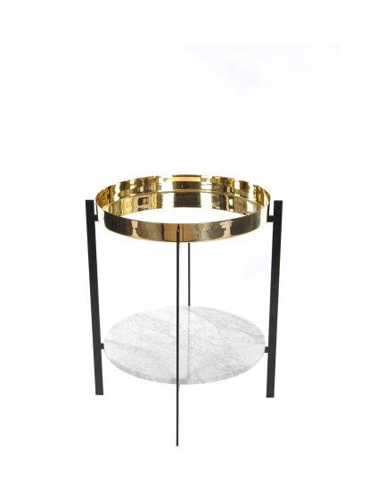 Deck Table, Brass, White Carrara