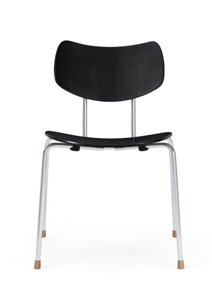 VLA26 Vega Chair, Black lacquered oak, Unupholstered, Chrome