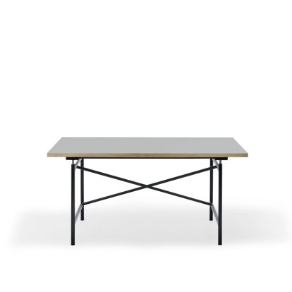 Eiermann 1 Table M (Mechanical Height Adjustment), Linoleum ash grey (Forbo 4132) with oak edge, 140 x 80 cm, Black