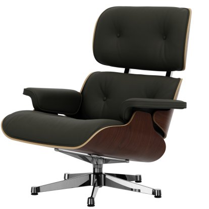 Eames Lounge Chair, Dark walnut, Leather Premium F umbra grey, 89 cm, Aluminium polished
