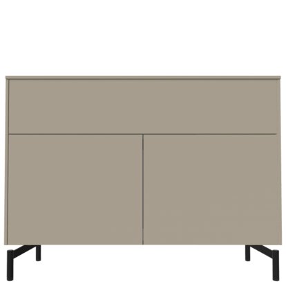 Aventa Sideboard with Door and Drawer, 120 cm, 3 Height grids, Melamine stone grey, Metal feed