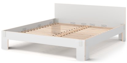 Tagedieb Bed, 200 x 220 cm, With headboard, FU (plywood, birch) white, Light grey, With rollable slatted base