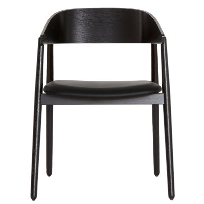 AC2 Dining Chair, Matt black lacquered oak, With seat upholstery, black leather
