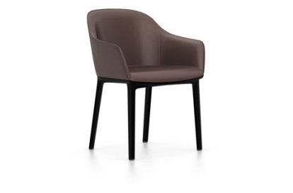Softshell Chair with four-legged base, Basic dark, Leather (Standard), Marron, Glides for carpets