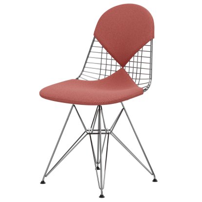 Wire Chair DKR , Polished chrome, Seat and backrest cushion (Bikini), Poppy red / ivory