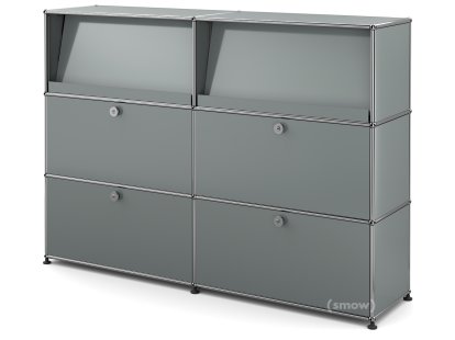 USM Haller Highboard L with Angled Shelves, Mid grey RAL 7005