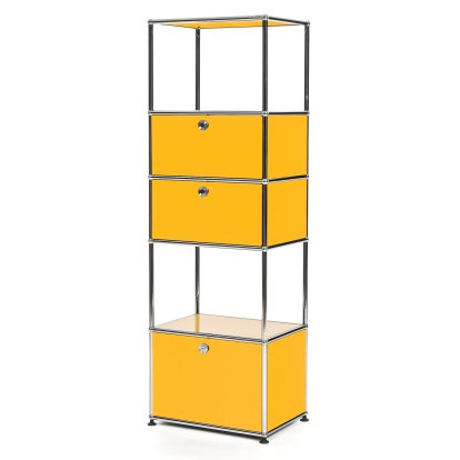 USM Haller living room shelf M type 2, Golden yellow RAL 1004, With 2 drop-down doors and 1 ecxtension door (incl. metal box insert)