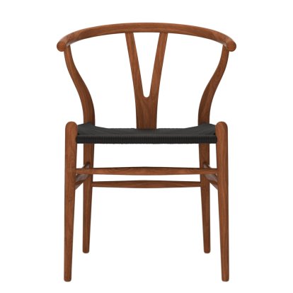CH24 Wishbone Chair, Lacquered walnut, Black mesh