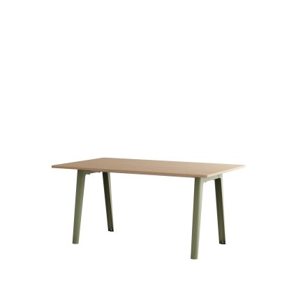 New Modern Dining Table Rectangular, Metal/Wood, 160 x 95 cm, Oak finish, Khaki green