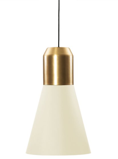 Bell Light Pendant Lamp, Brass, White fabric, H 35 x ø 32 cm