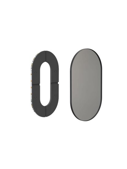 Unu mirror with LED lighting oval (set), H 80 x W 50 cm, Black matt