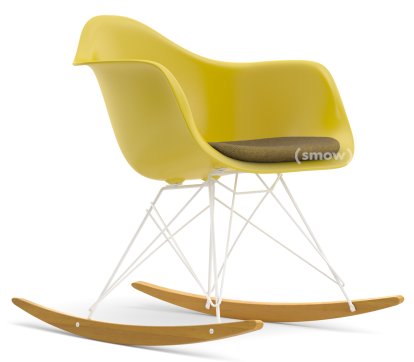 Eames Plastic Armchair RE RAR with Upholstery, Mustard, With seat upholstery, Mustard / ivory, Without border welting, White/yellowish maple