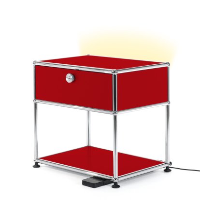 USM Haller Bedside Table with Dimmable Light, USM ruby red