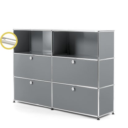 USM Haller E Highboard L with Compartment Lighting, Mid grey RAL 7005, Cool white