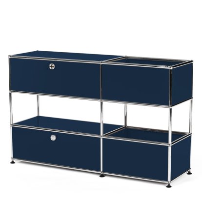 USM Haller Kids Sideboard M With Storage Boxes, Self-coloured, Steel blue RAL 5011, With drop-down door