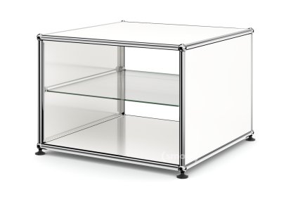 USM Haller Side Table with Side Panels, 50 cm, with interior glass panel, Pure white RAL 9010