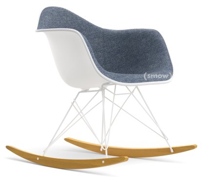 Eames Plastic Armchair RE RAR with Upholstery, White non-RE, With full upholstery, Dark blue / ivory, White, White/yellowish maple