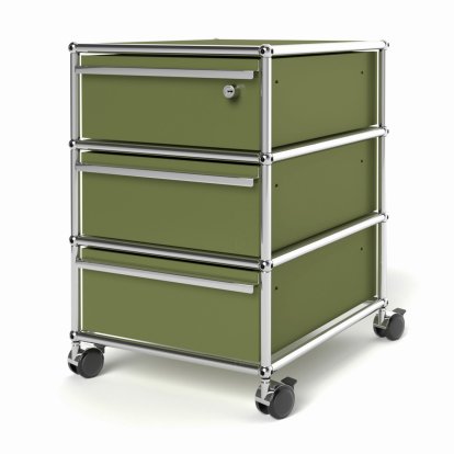 USM Haller Mobile Pedestal with 3 Drawers Type 1 (with Counterbalance), Top drawer with lock, Olive green RAL 6003